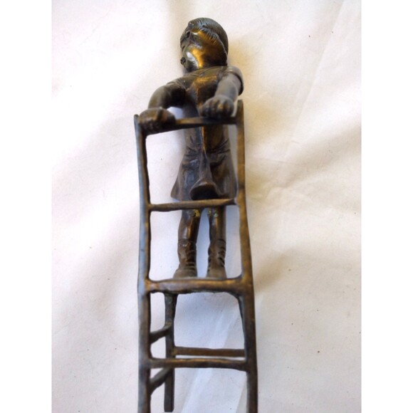 Set of Two (2) Doorstops 11" Girls Standing On Chair Bronze Statues - Picture 16 of 16